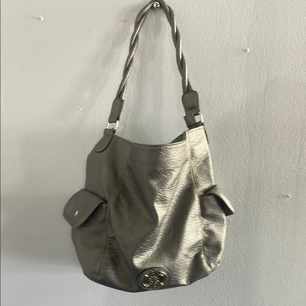 Silver Hobo Shoulder Bag with Textured Finish